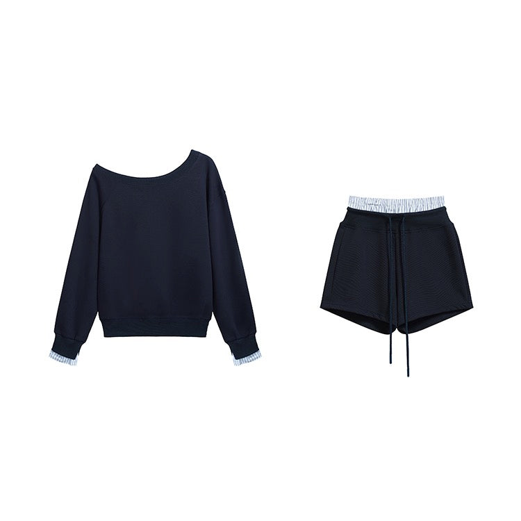 Single Off Shoulder Shorts Casual Set