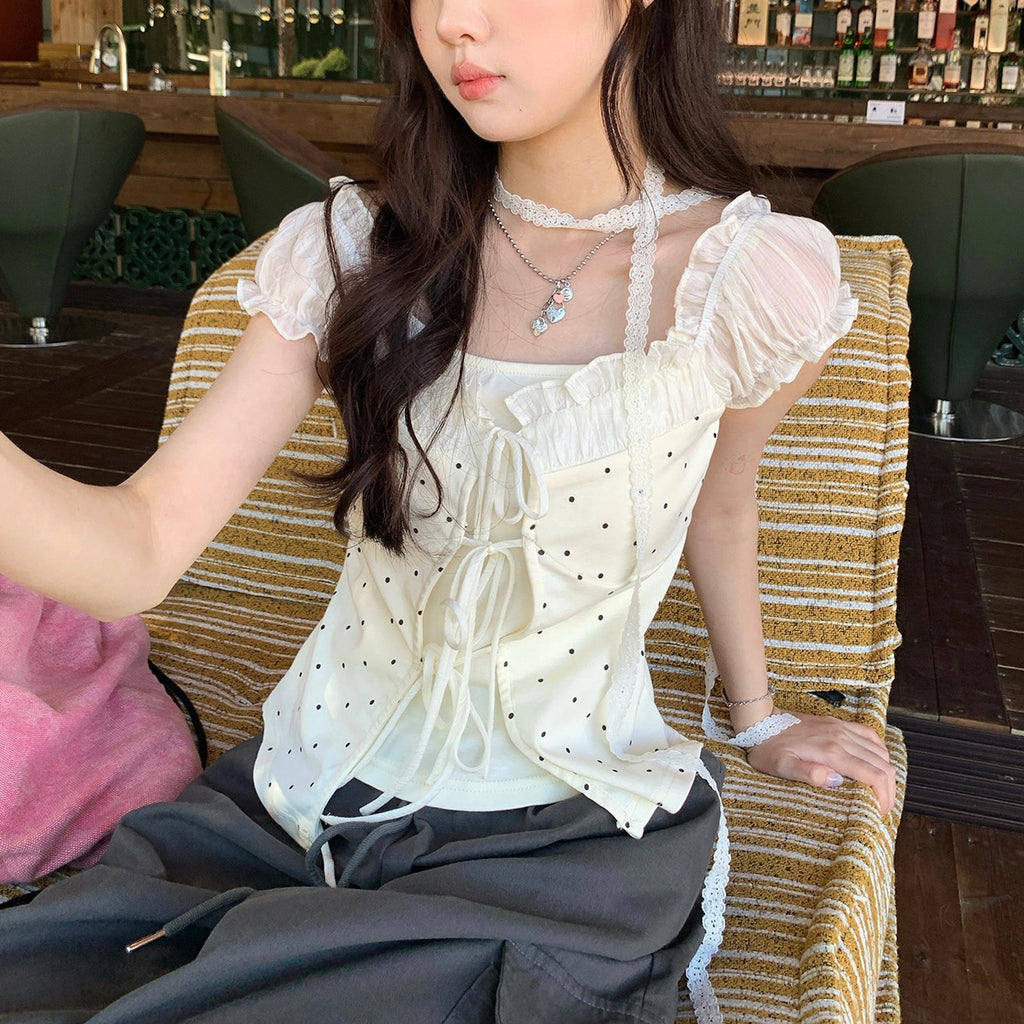 Beige Polka Dot Layer Top