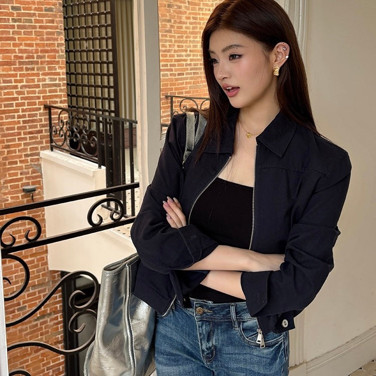 Navy Collar Zip-Up Jacket