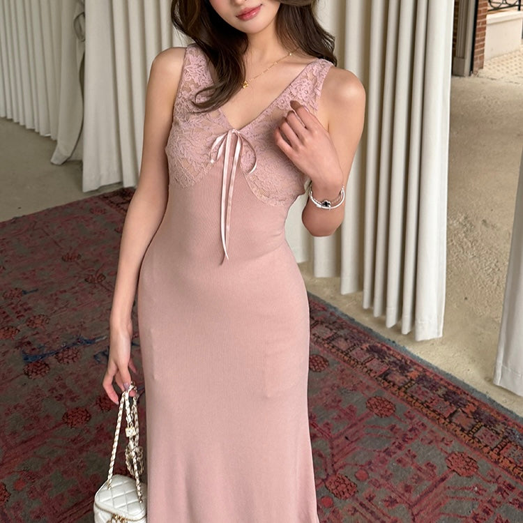 Pink Knit Top Lace Dress
