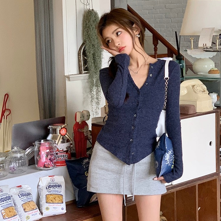 Knit Navy Button-Up Sweater