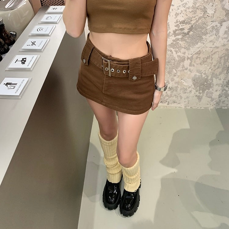 Brown Belt Buckle Mini Skort