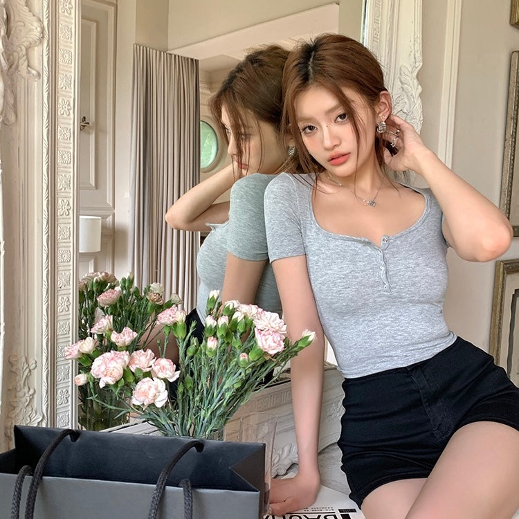 Wide Neck Short-Sleeve Top