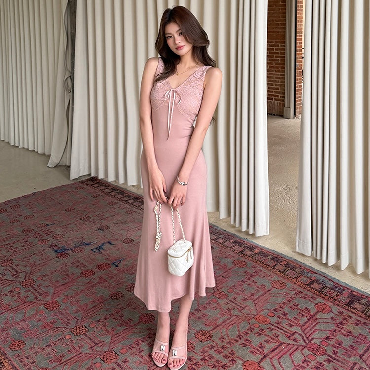 Pink Knit Top Lace Dress