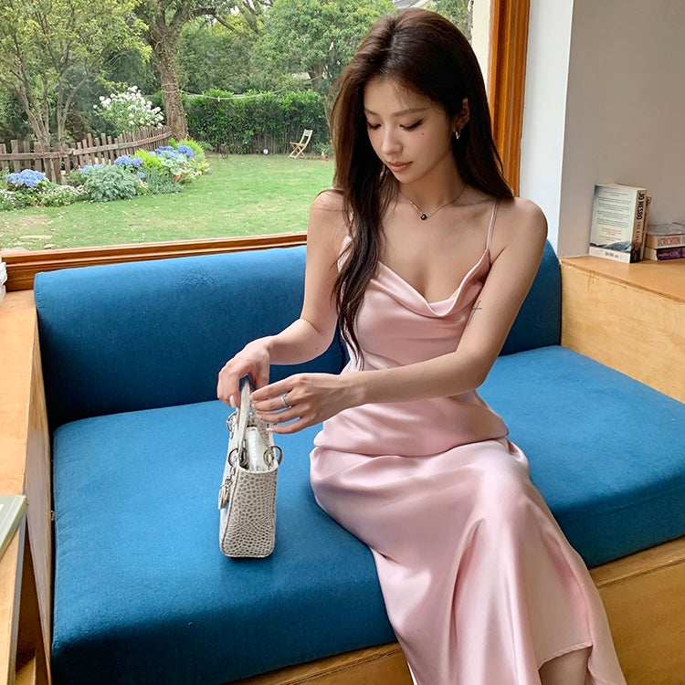 Pink Satin Slip Maxi Dress
