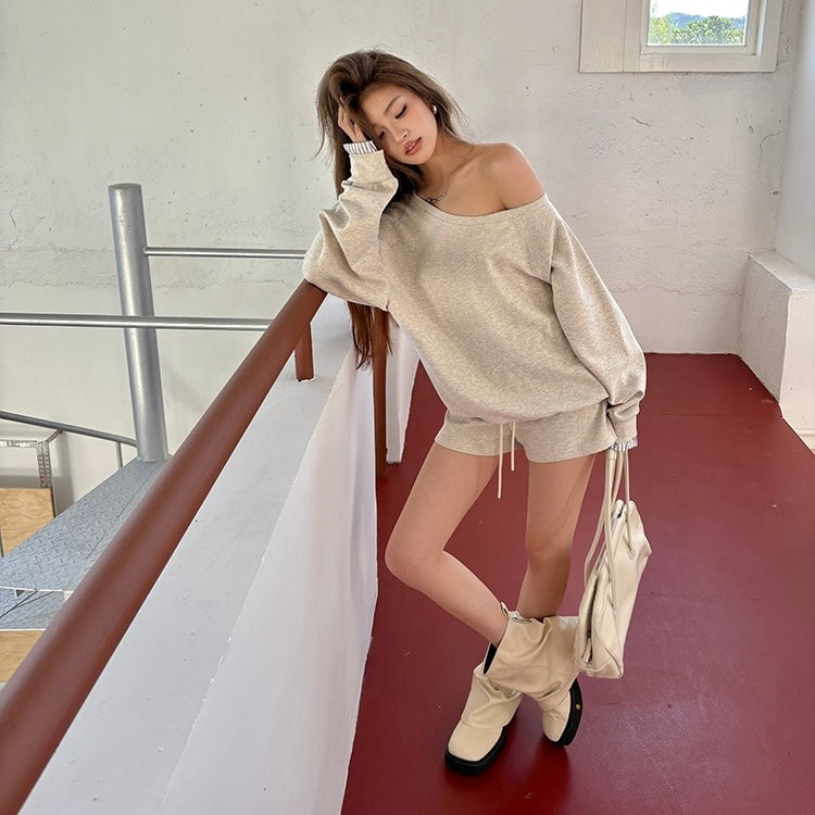 Single Off Shoulder Shorts Casual Set
