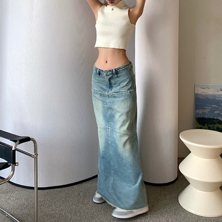 Light Blue Long Flared Pencil Skirt
