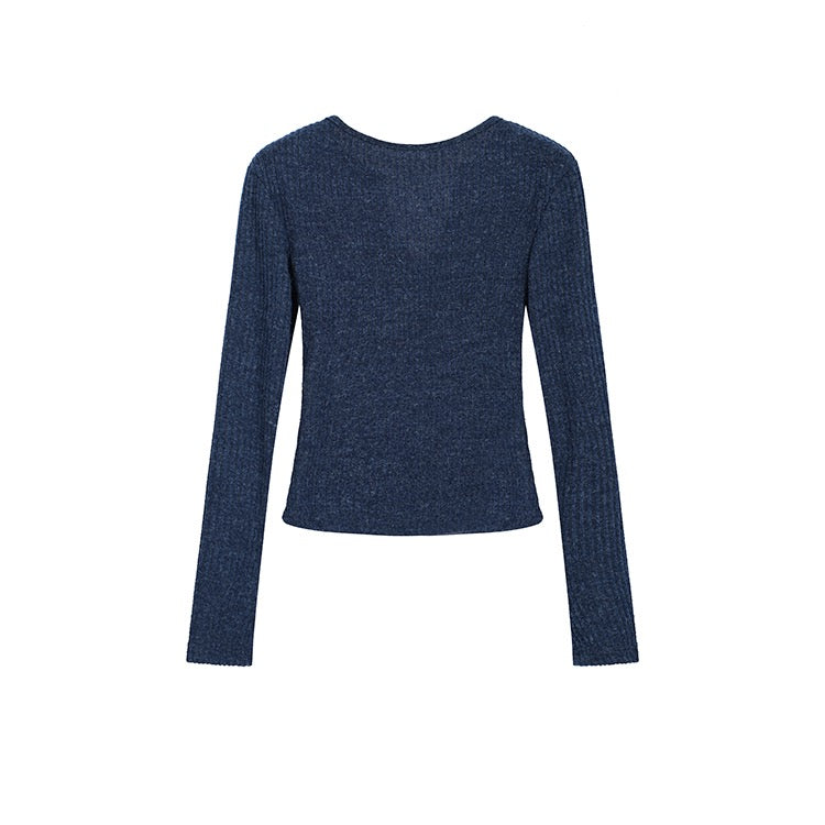 Knit Navy Button-Up Sweater