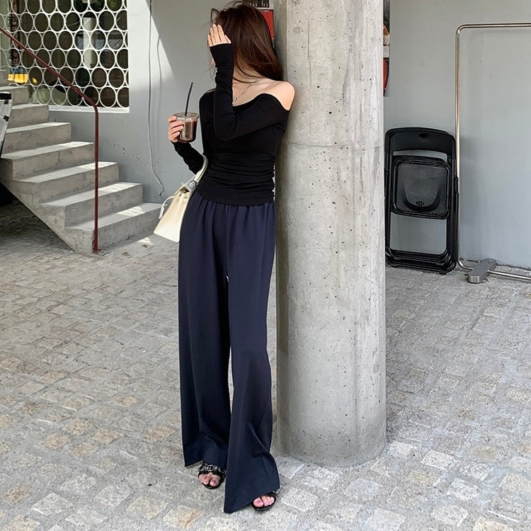 Navy Stretch Waist Straight Pants