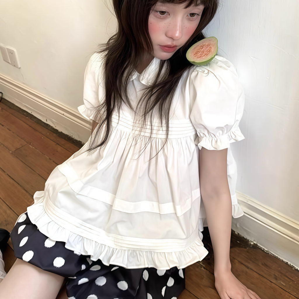 Mono Babydoll Top Polka Dot Skirt Set