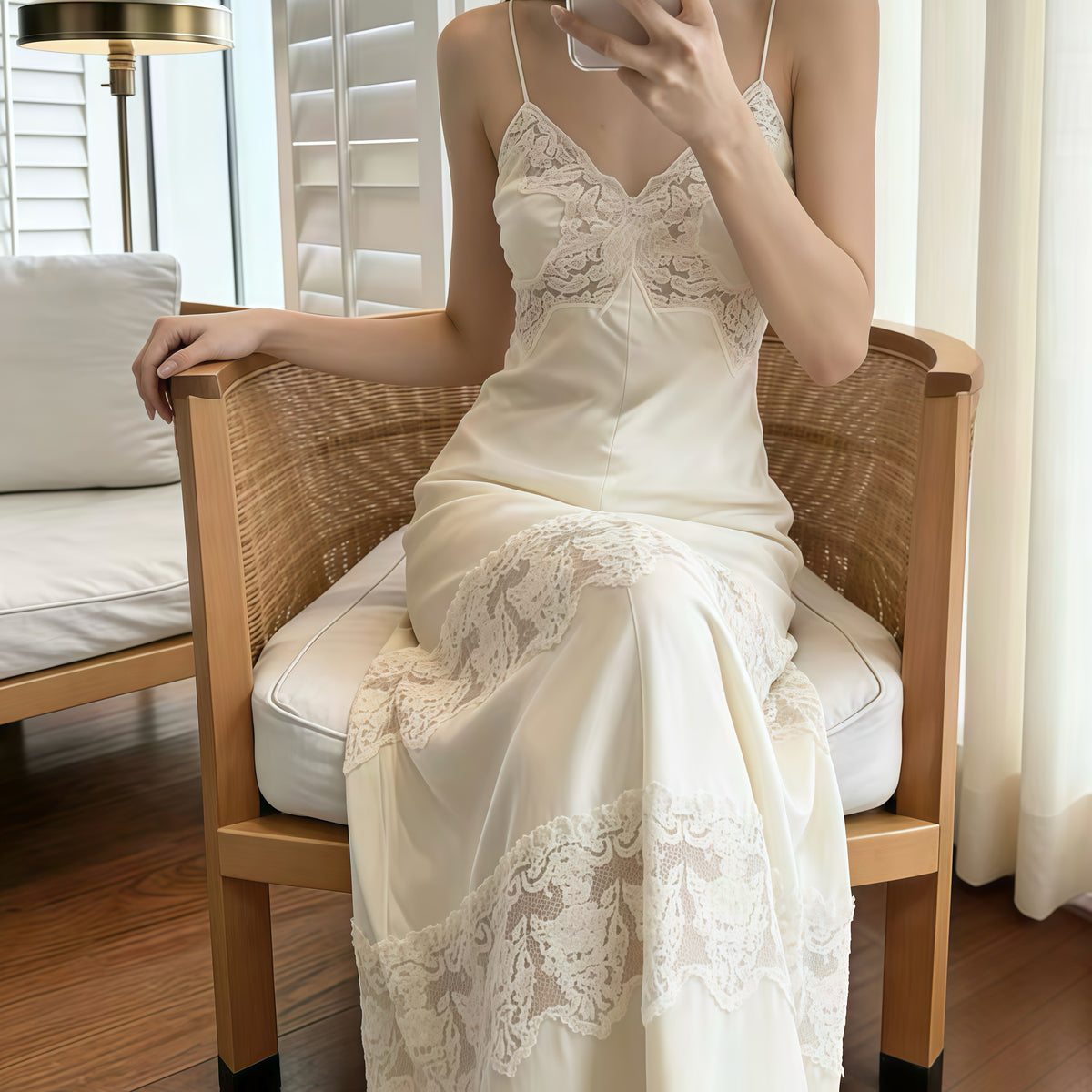 Silk Lace Long Slip Dress