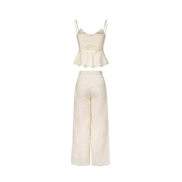 White Lace Camisole Pants Summer Set