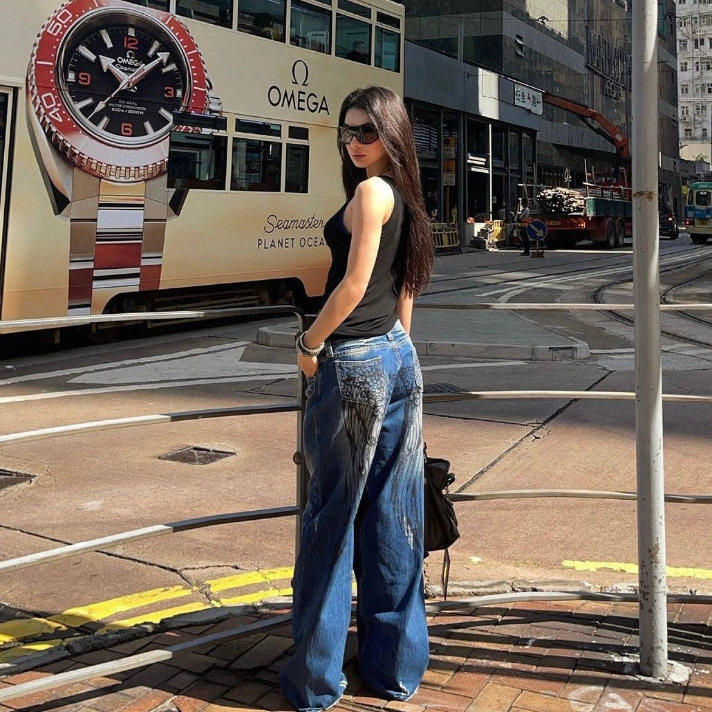 Angel Wings Blue Denim Jeans