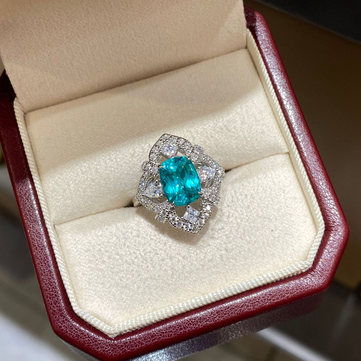Tourmaline 2ct Cushion Flower Diamond Ring