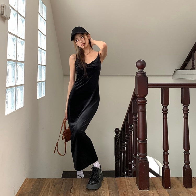 Black Velvet Slip Maxi Dress