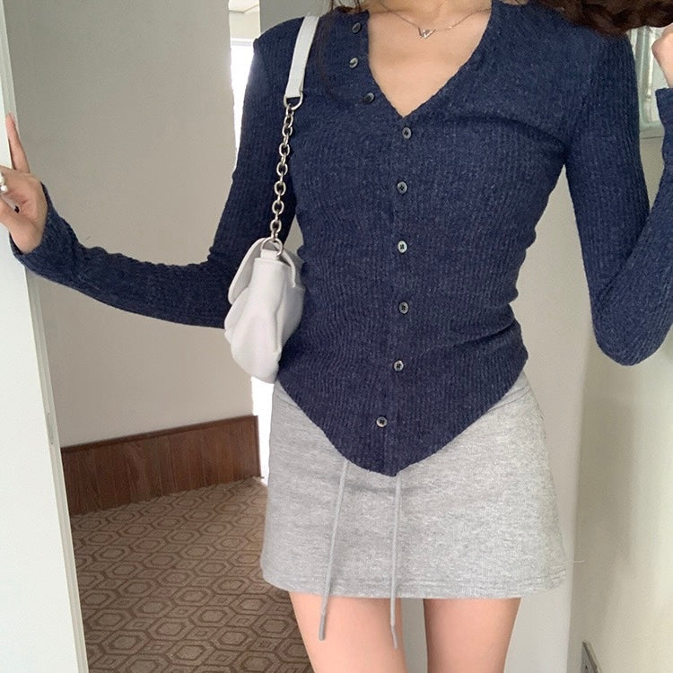 Knit Navy Button-Up Sweater