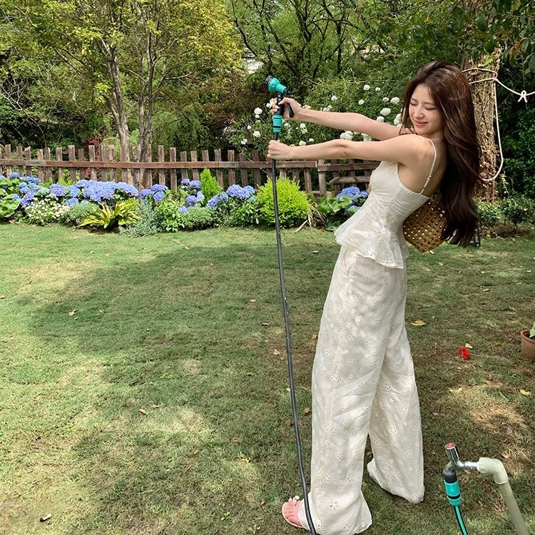White Lace Camisole Pants Summer Set