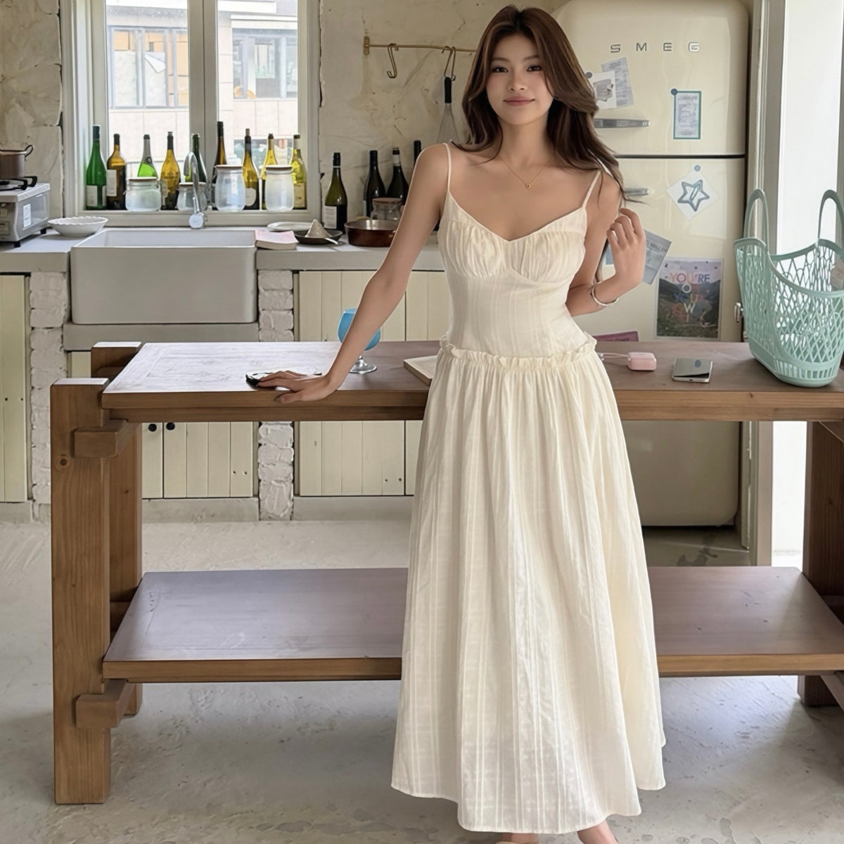 Linen Beige Maxi Dress