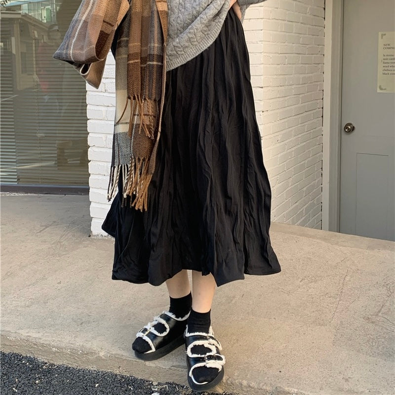 Pleat Crimped Maxi Skirt