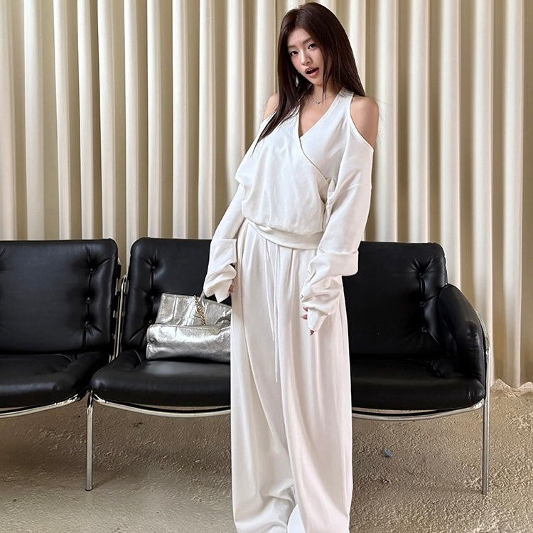 Halter Drop Sleeve Sweater Tracksuit Set