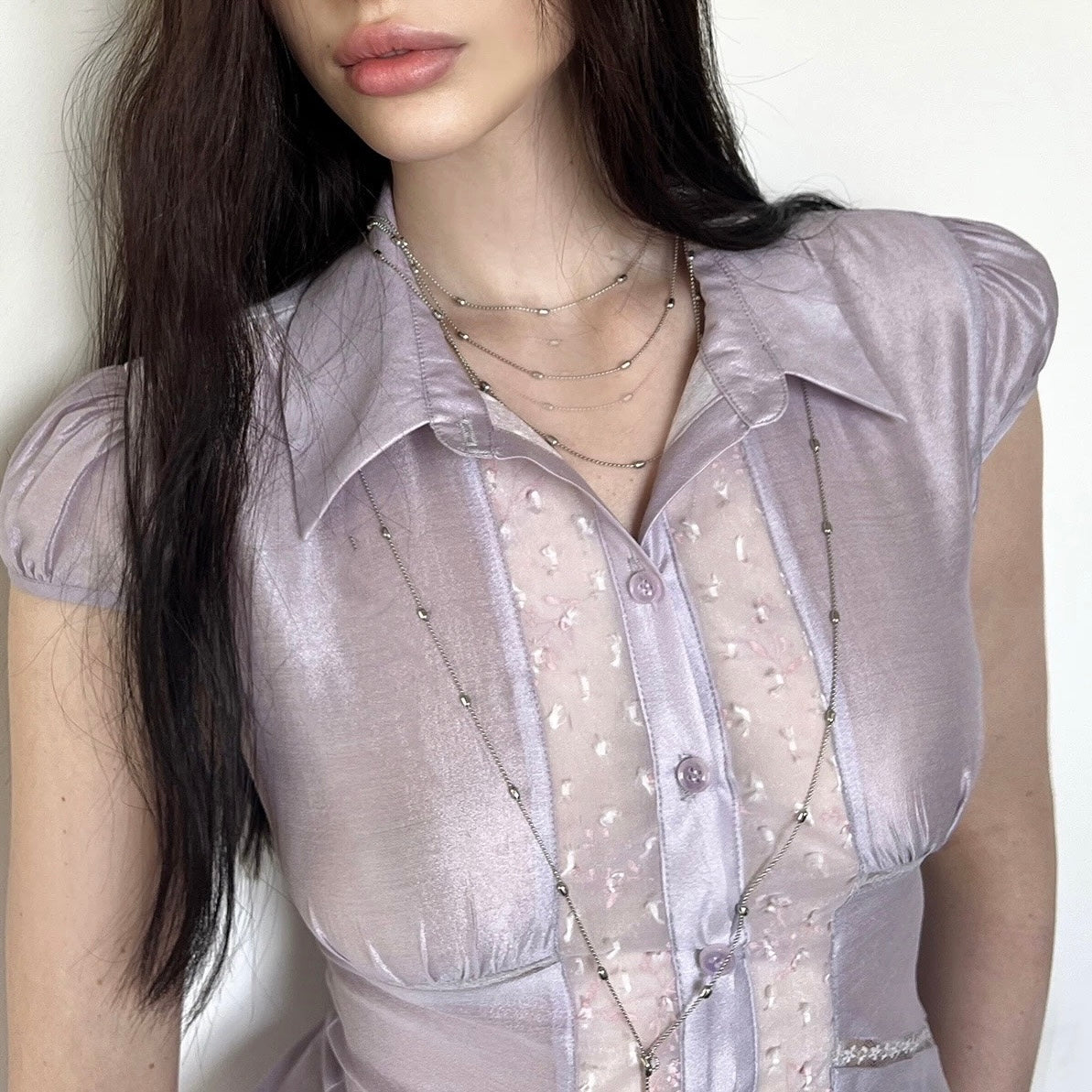 Wisteria Purple Satin Shirt Skirt Set