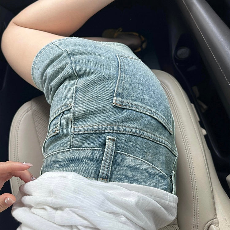 Sparkly Rhinestone Blue Denim Shorts