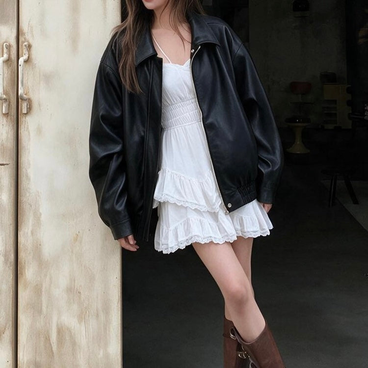 Black Oversized Faux Leather Jacket