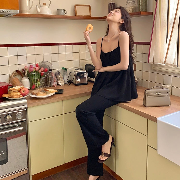Black Babydoll Camisole Pants Set