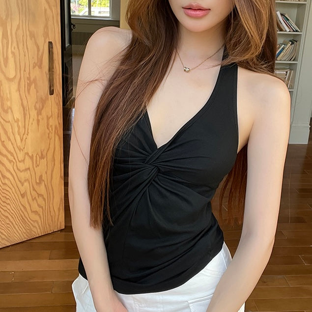 Black Middle Twist Halter Top