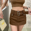 Brown Belt Buckle Mini Skort