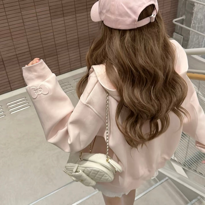 Ribbon Sleeve Pastel Hoodie