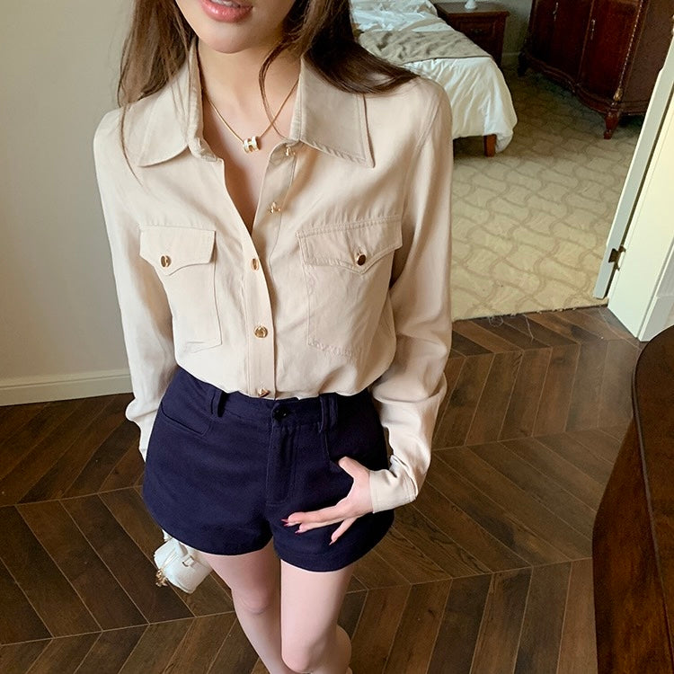 Tan Gold Button Long-Sleeve Shirt