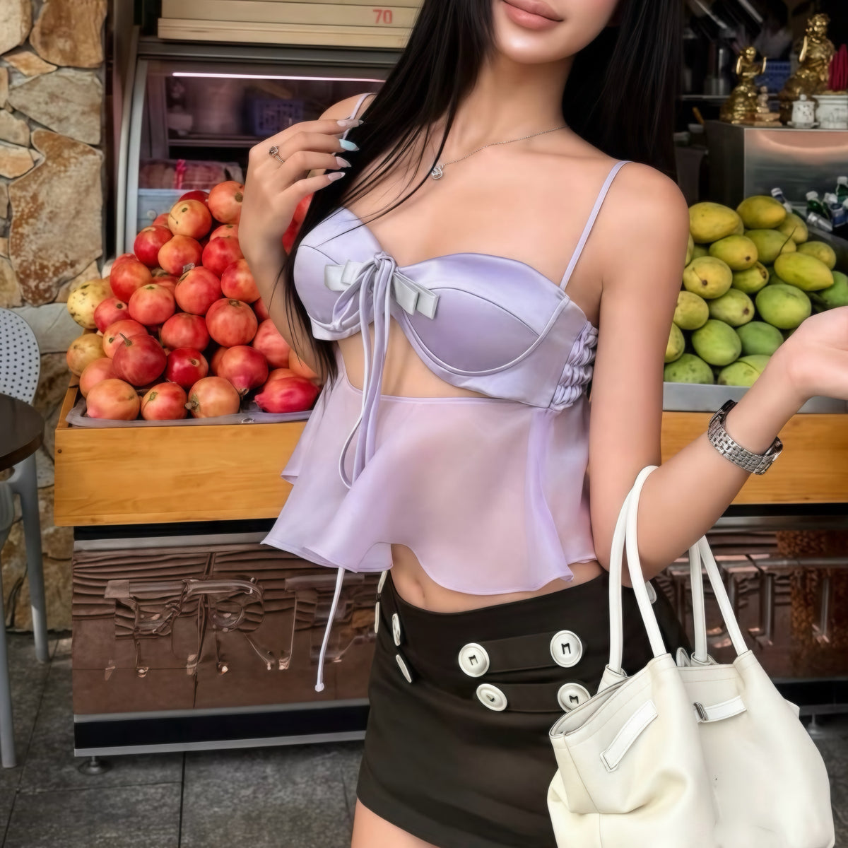 Purple Ribbon Bra Camisole