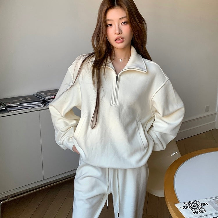 Cream Track Winter Jumper Pants Set