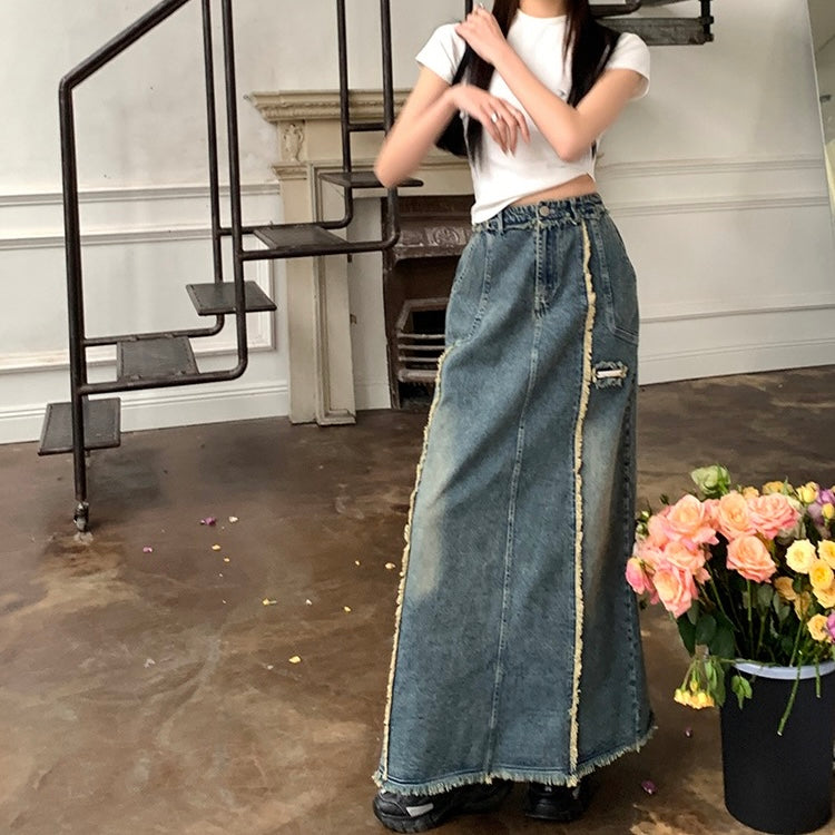 Denim Blue Tether Maxi Pencil Skirt