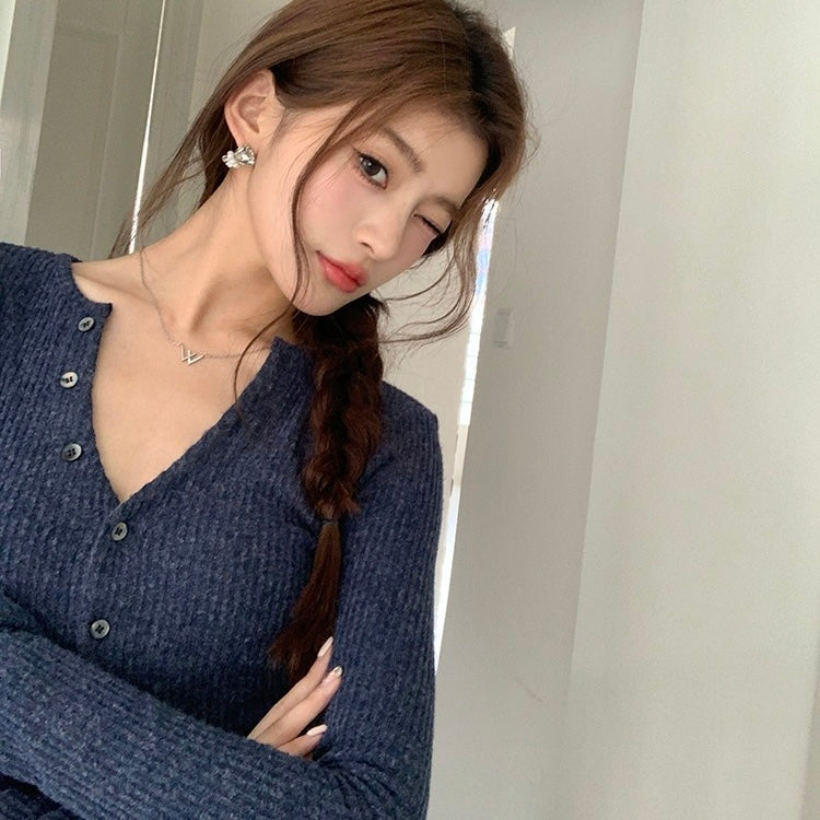 Knit Navy Button-Up Sweater