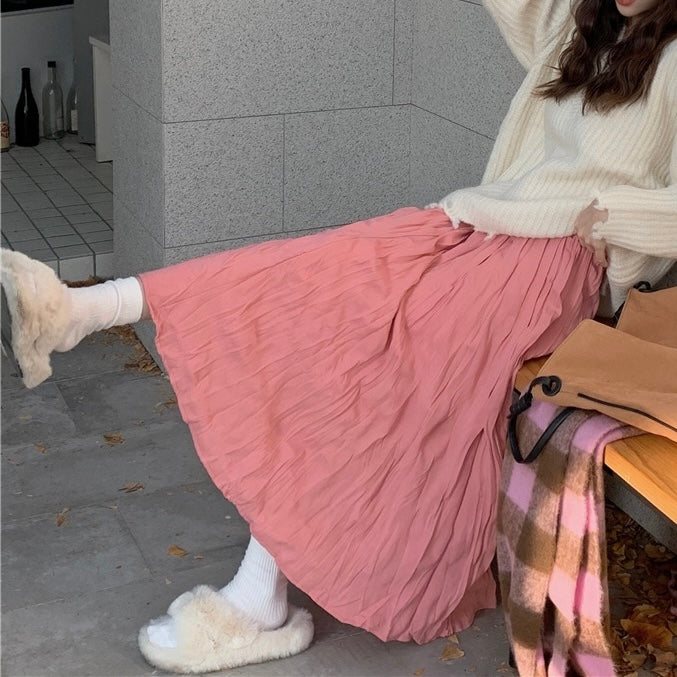 Pleat Crimped Maxi Skirt