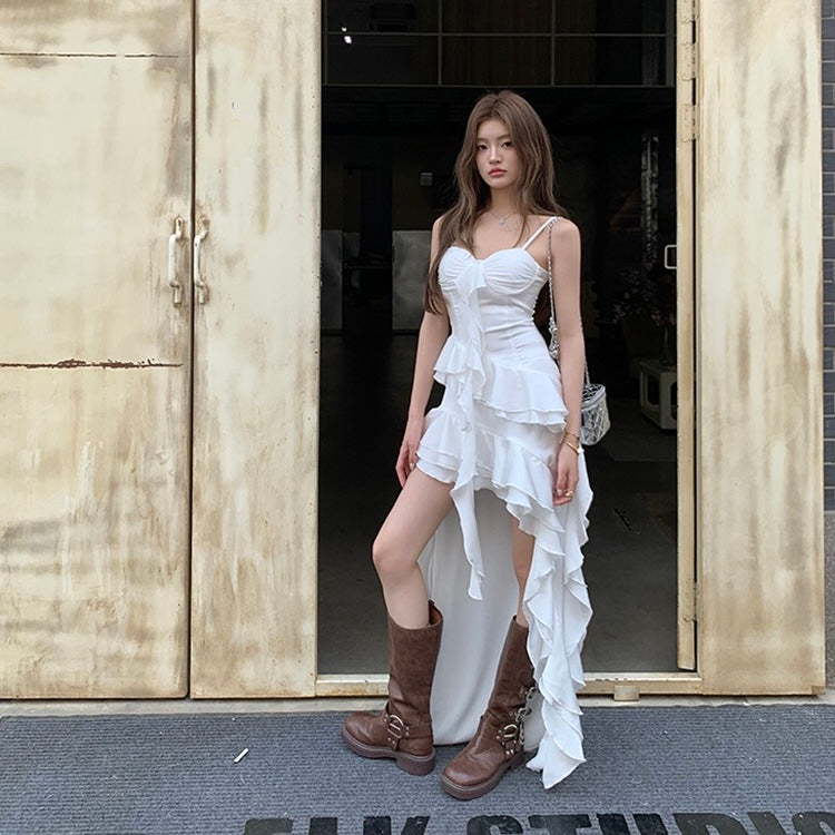 White Long Ruffle Boho Dress