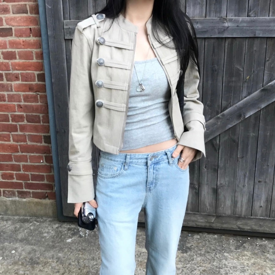 High Neck Double Side Button Zip Jacket