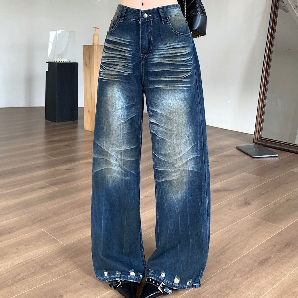 Dark Blue Scratch Cube Stud Hem Jeans