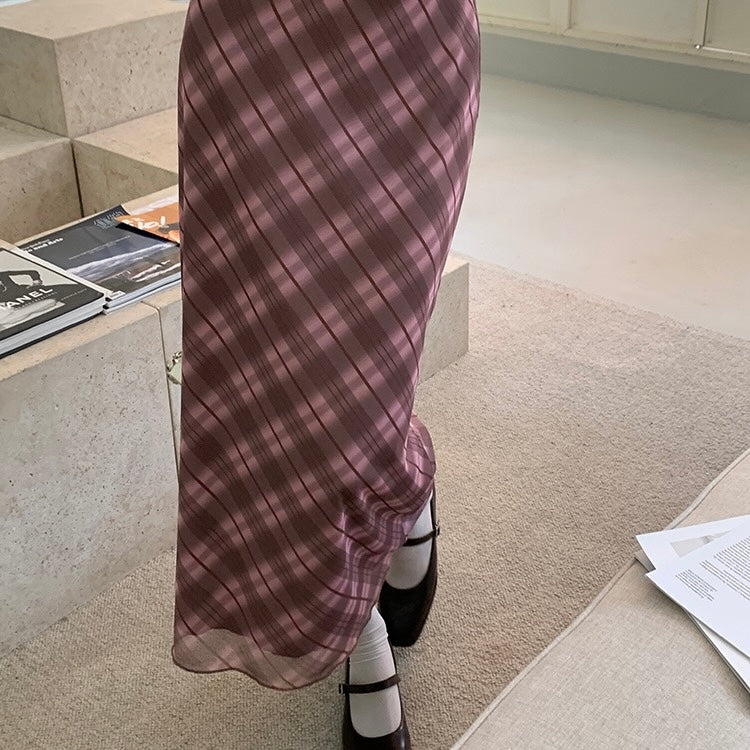 Pink Argyle Long Pencil Skirt