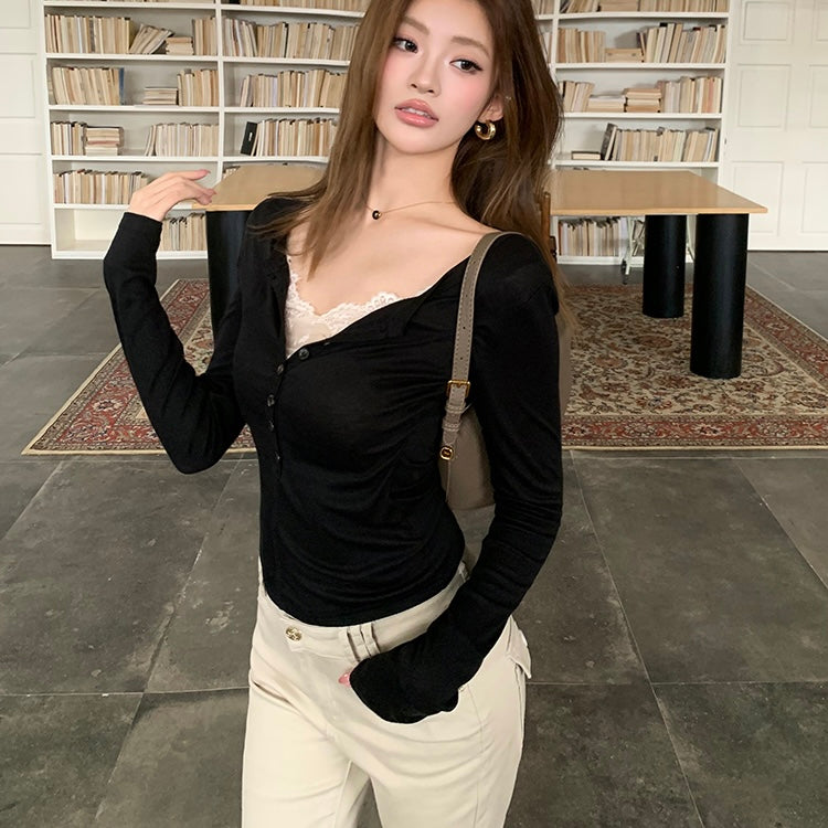 Black Long Sleeve Inner Lace Top