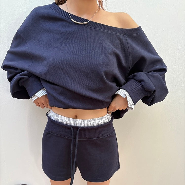 Single Off Shoulder Shorts Casual Set