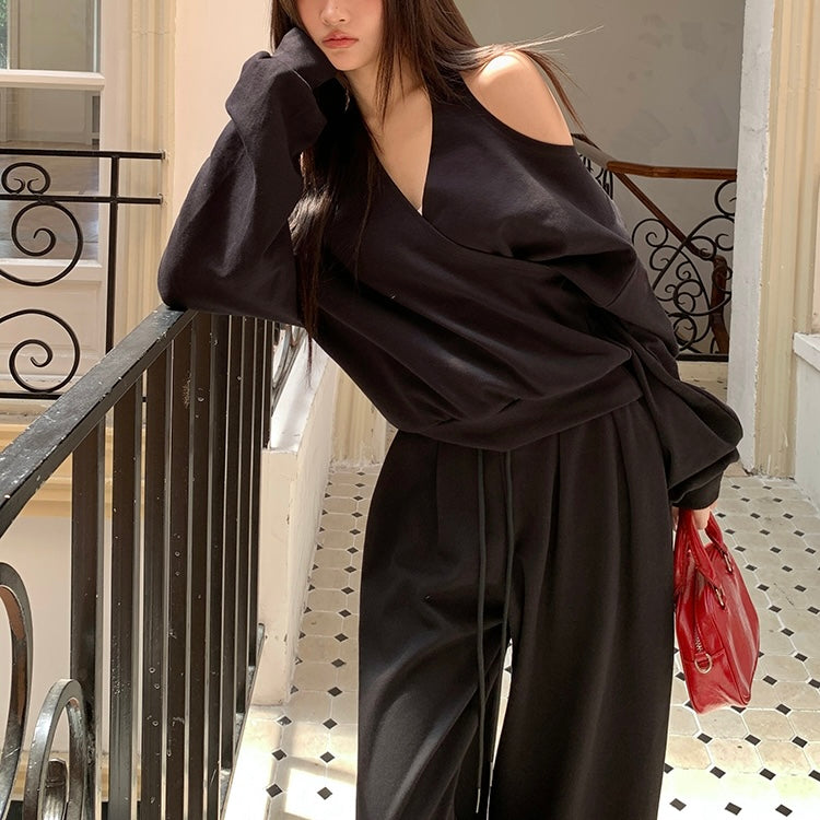 Halter Drop Sleeve Sweater Tracksuit Set