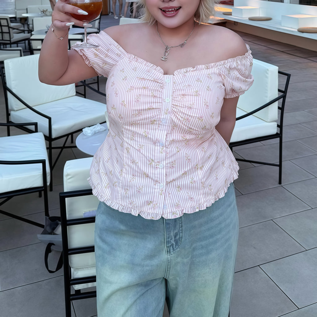 Floral Pink Off-Shoulder Puff-Sleeve Top