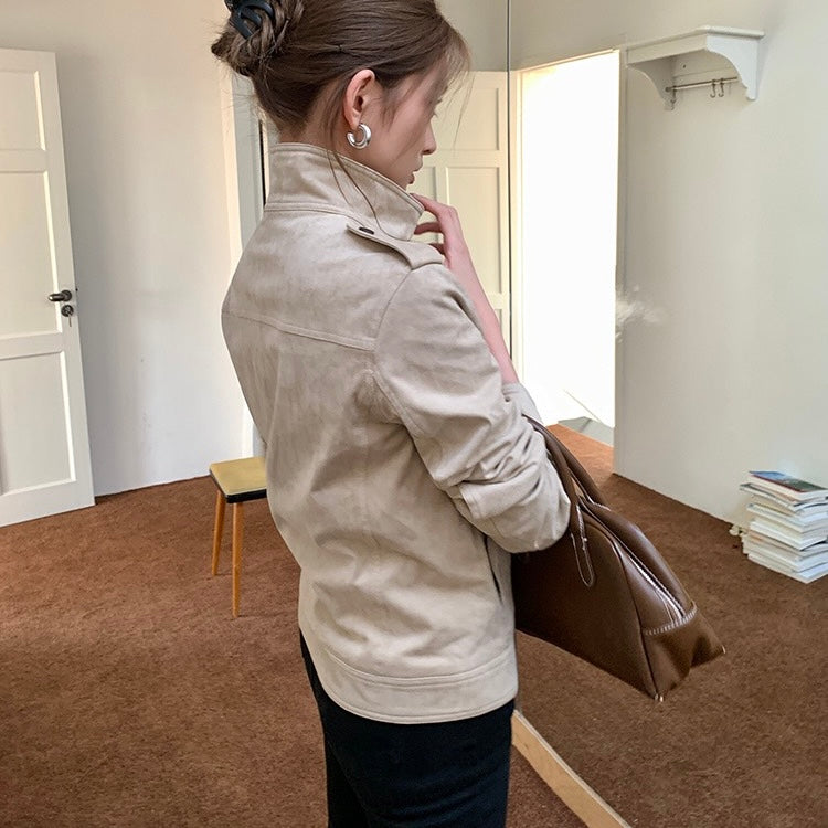 Tan Suede Biker Zip Jacket