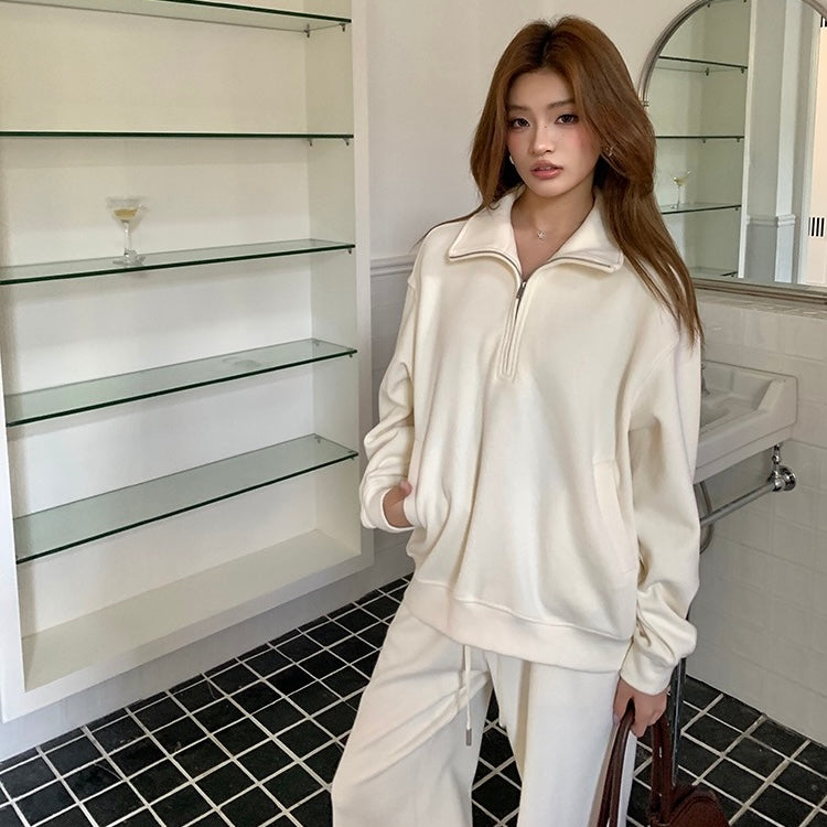Cream Track Winter Jumper Pants Set