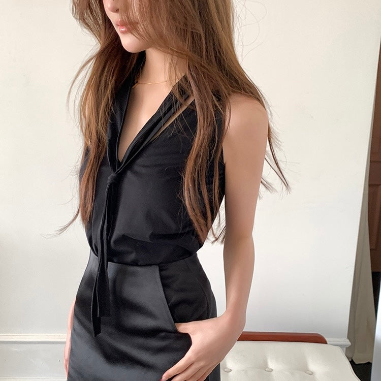 Black Neck Tied Tank Top