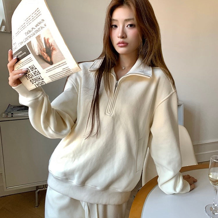 Cream Track Winter Jumper Pants Set