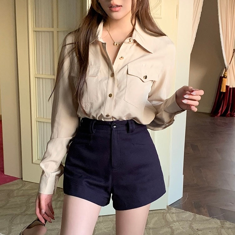 Tan Gold Button Long-Sleeve Shirt